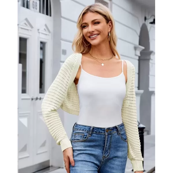 imageGRACE KARIN Womens Cropped Bolero Shrug Cardigans Sweater Spring Summer Lightweight Long Sleeve Open Front Crochet Knit TopsWhite