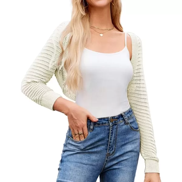 imageGRACE KARIN Womens Cropped Bolero Shrug Cardigans Sweater Spring Summer Lightweight Long Sleeve Open Front Crochet Knit TopsWhite