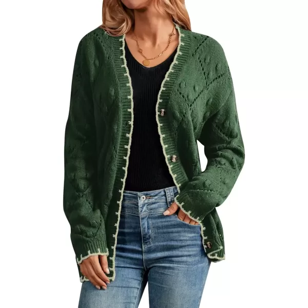 imageGRACE KARIN Womens Long Sleeve Open Front Cardigans 2024 V Neck Contrast Knit Button Down Sweater Coat Rhombic Fall JacketDark Green