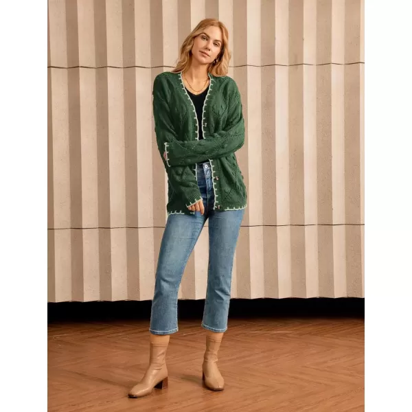 imageGRACE KARIN Womens Long Sleeve Open Front Cardigans 2024 V Neck Contrast Knit Button Down Sweater Coat Rhombic Fall JacketDark Green