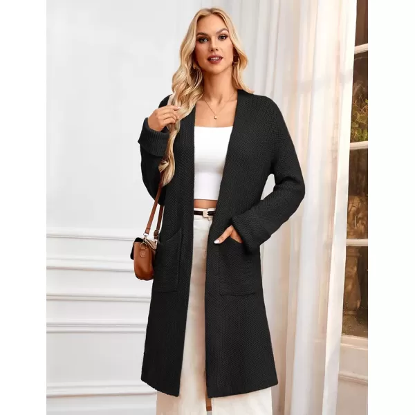 imageGRACE KARIN Womens 2024 Fall Fashion Long Cardigan Sweaters Long Sleeve Open Front knit Sweater Coats with PocketsBlack