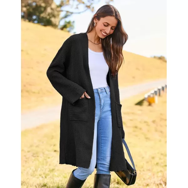 imageGRACE KARIN Womens 2024 Fall Fashion Long Cardigan Sweaters Long Sleeve Open Front knit Sweater Coats with PocketsBlack