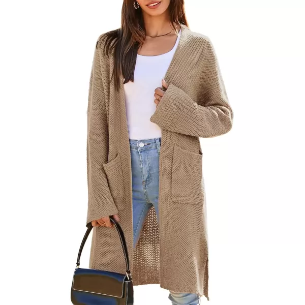 imageGRACE KARIN Womens 2024 Fall Fashion Long Cardigan Sweaters Long Sleeve Open Front knit Sweater Coats with PocketsKhaki