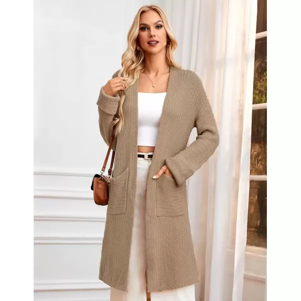 imageGRACE KARIN Womens 2024 Fall Fashion Long Cardigan Sweaters Long Sleeve Open Front knit Sweater Coats with PocketsKhaki