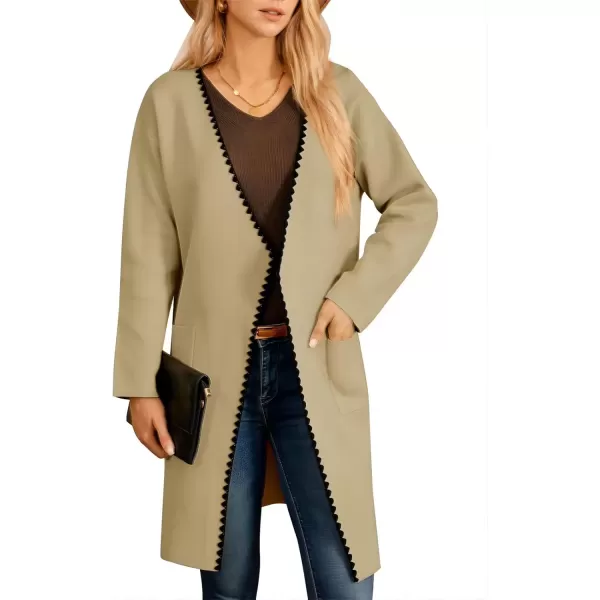 imageGRACE KARIN Womens 2024 Long Cardigan Sweater Lightweight Knit Blazer Jacket Long Sleeve Coatigan with PocketsKhaki