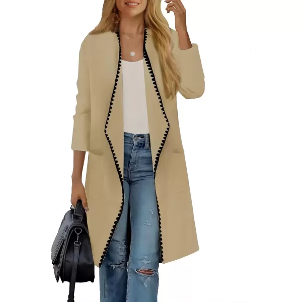 imageGRACE KARIN Womens 2024 Long Cardigan Sweater Lightweight Knit Blazer Jacket Long Sleeve Coatigan with PocketsKhaki