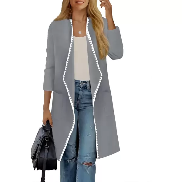 imageGRACE KARIN Womens 2024 Long Cardigan Sweater Lightweight Knit Blazer Jacket Long Sleeve Coatigan with PocketsLight Grey