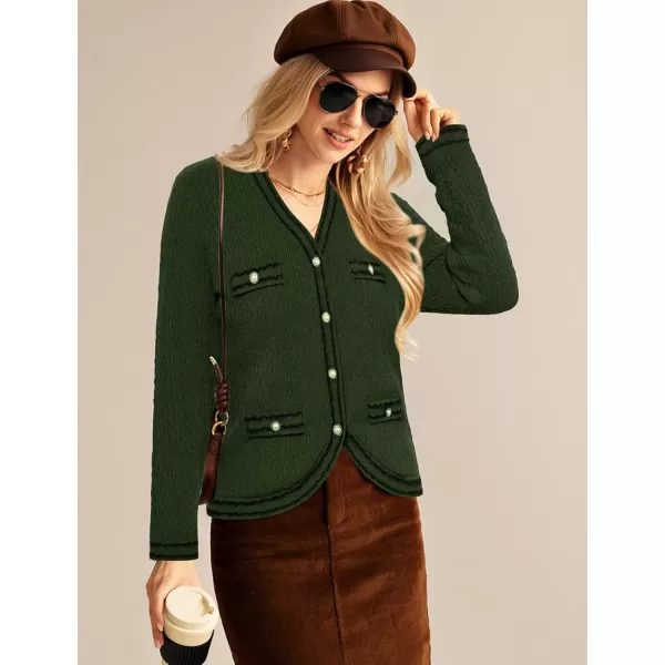 imageGRACE KARIN Womens Cropped Cardigan Sweaters Long Sleeve Elegant Pearl Button Down Knit Open Front VNeck Jacket TopsArmy Green