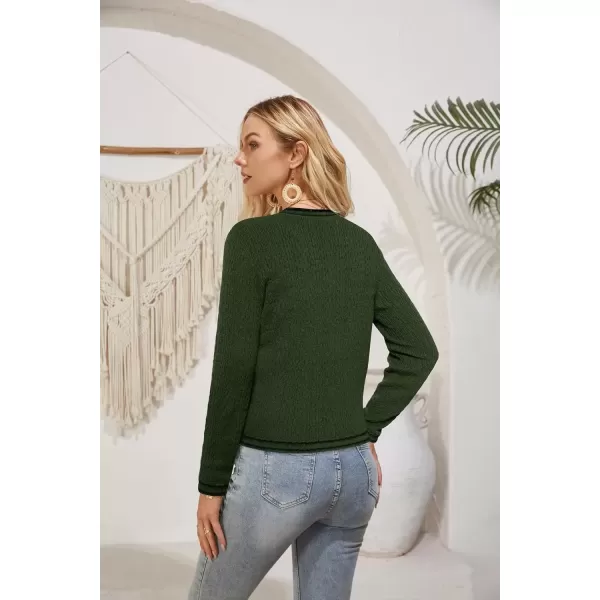 imageGRACE KARIN Womens Cropped Cardigan Sweaters Long Sleeve Elegant Pearl Button Down Knit Open Front VNeck Jacket TopsArmy Green