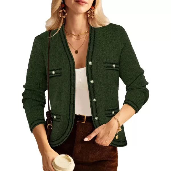 imageGRACE KARIN Womens Cropped Cardigan Sweaters Long Sleeve Elegant Pearl Button Down Knit Open Front VNeck Jacket TopsArmy Green