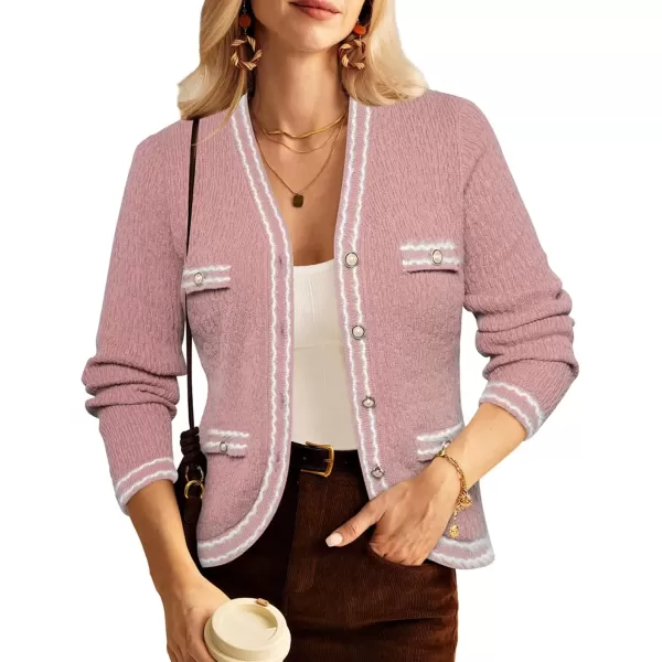 imageGRACE KARIN Womens Cropped Cardigan Sweaters Long Sleeve Elegant Pearl Button Down Knit Open Front VNeck Jacket TopsPink