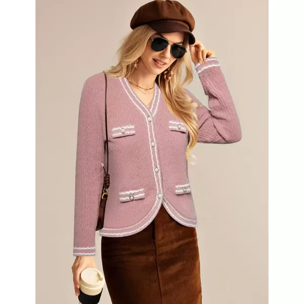 imageGRACE KARIN Womens Cropped Cardigan Sweaters Long Sleeve Elegant Pearl Button Down Knit Open Front VNeck Jacket TopsPink