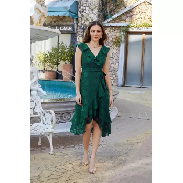 imageGRACE KARIN Womens Summer Wedding Guest Dress V Neck Ruffle High Waist Midi ALine Cocktail Party Dresses with BeltDark Green