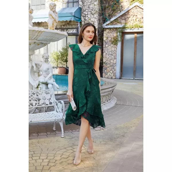 imageGRACE KARIN Womens Summer Wedding Guest Dress V Neck Ruffle High Waist Midi ALine Cocktail Party Dresses with BeltDark Green