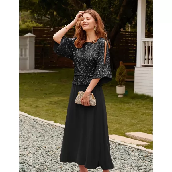 imageGRACE KARIN Sequin Dress for Women 2024 Mother of The Bride Dresses Wedding Guest Formal Chiffon Evening GownBlack