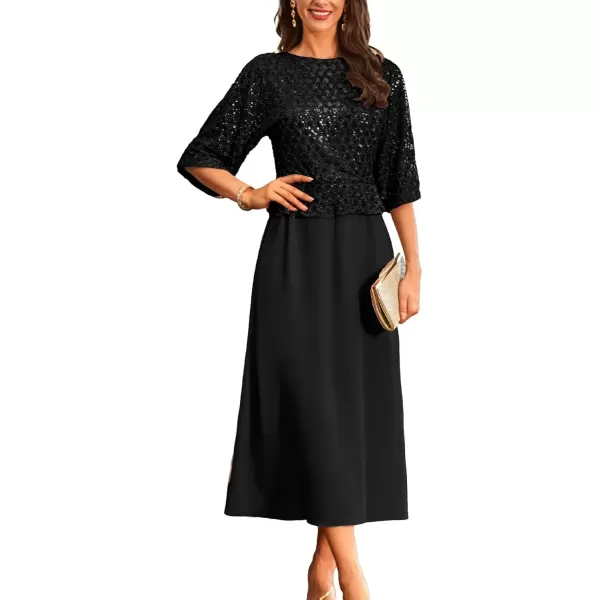 imageGRACE KARIN Sequin Dress for Women 2024 Mother of The Bride Dresses Wedding Guest Formal Chiffon Evening GownBlack