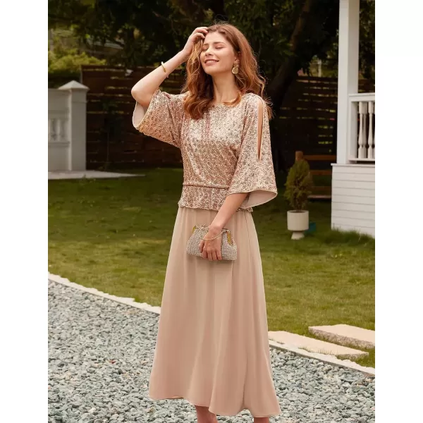 imageGRACE KARIN Sequin Dress for Women 2024 Mother of The Bride Dresses Wedding Guest Formal Chiffon Evening GownChampagne Gold