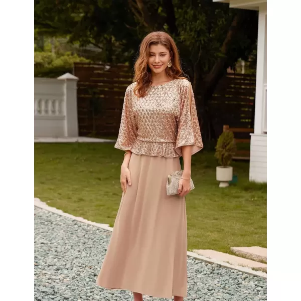 imageGRACE KARIN Sequin Dress for Women 2024 Mother of The Bride Dresses Wedding Guest Formal Chiffon Evening GownChampagne Gold