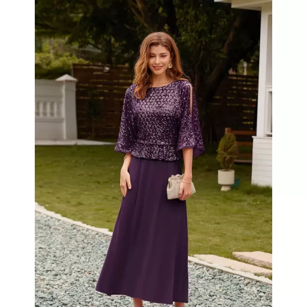 imageGRACE KARIN Sequin Dress for Women 2024 Mother of The Bride Dresses Wedding Guest Formal Chiffon Evening GownDark Purple