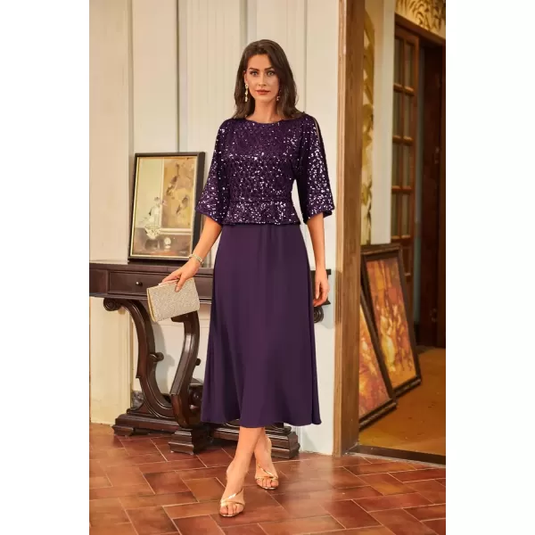 imageGRACE KARIN Sequin Dress for Women 2024 Mother of The Bride Dresses Wedding Guest Formal Chiffon Evening GownDark Purple