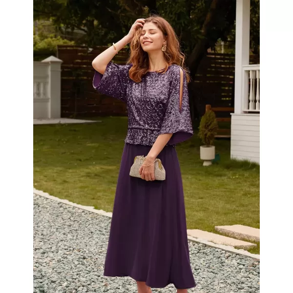 imageGRACE KARIN Sequin Dress for Women 2024 Mother of The Bride Dresses Wedding Guest Formal Chiffon Evening GownDark Purple