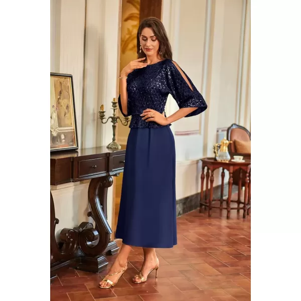 imageGRACE KARIN Sequin Dress for Women 2024 Mother of The Bride Dresses Wedding Guest Formal Chiffon Evening GownNavy Blue