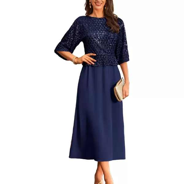 imageGRACE KARIN Sequin Dress for Women 2024 Mother of The Bride Dresses Wedding Guest Formal Chiffon Evening GownNavy Blue