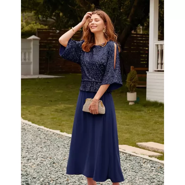 imageGRACE KARIN Sequin Dress for Women 2024 Mother of The Bride Dresses Wedding Guest Formal Chiffon Evening GownNavy Blue