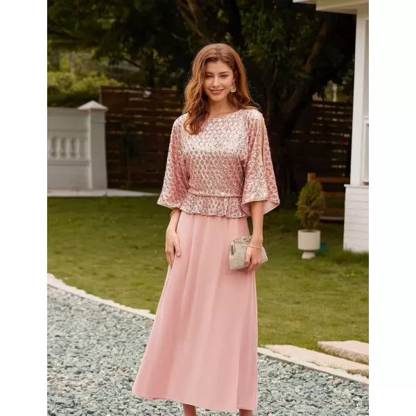 imageGRACE KARIN Sequin Dress for Women 2024 Mother of The Bride Dresses Wedding Guest Formal Chiffon Evening GownRose Pink