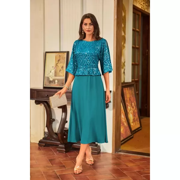 imageGRACE KARIN Sequin Dress for Women 2024 Mother of The Bride Dresses Wedding Guest Formal Chiffon Evening GownTeal Blue