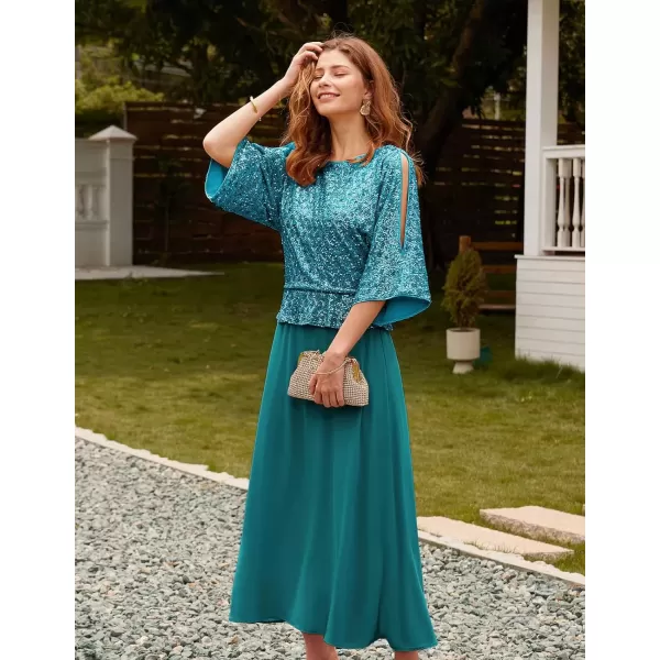 imageGRACE KARIN Sequin Dress for Women 2024 Mother of The Bride Dresses Wedding Guest Formal Chiffon Evening GownTeal Blue