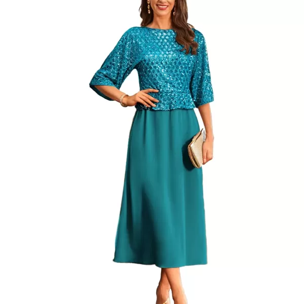 imageGRACE KARIN Sequin Dress for Women 2024 Mother of The Bride Dresses Wedding Guest Formal Chiffon Evening GownTeal Blue