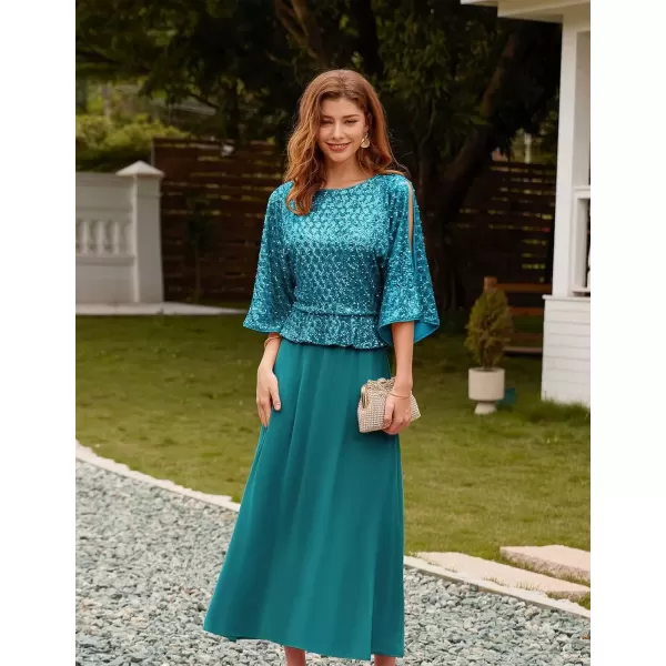 imageGRACE KARIN Sequin Dress for Women 2024 Mother of The Bride Dresses Wedding Guest Formal Chiffon Evening GownTeal Blue