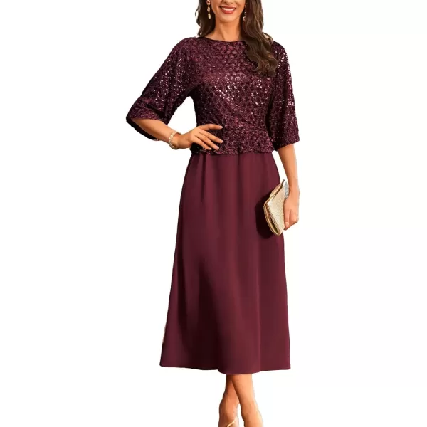 imageGRACE KARIN Sequin Dress for Women 2024 Mother of The Bride Dresses Wedding Guest Formal Chiffon Evening GownWine Red