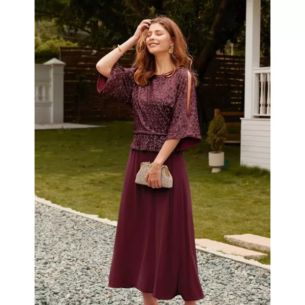 imageGRACE KARIN Sequin Dress for Women 2024 Mother of The Bride Dresses Wedding Guest Formal Chiffon Evening GownWine Red