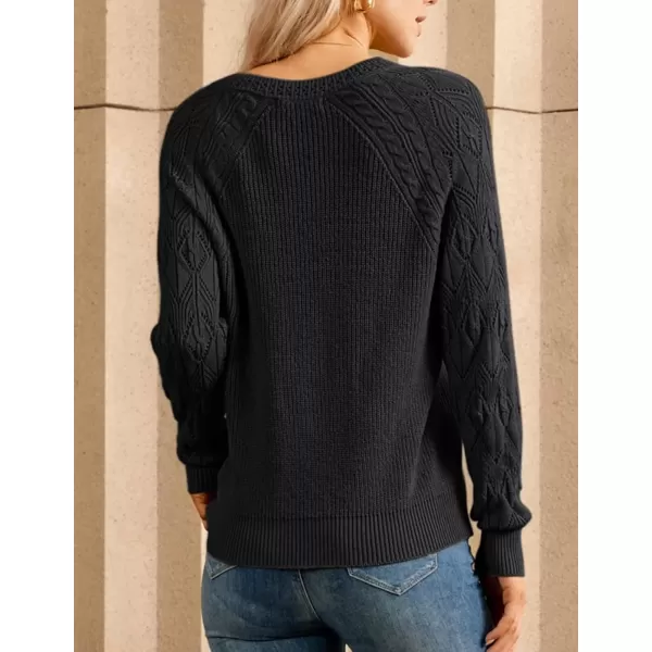 imageGRACE KARIN V Neck Sweater for Women Crochet Pullover Sweater Tops Cable Knit Sleeve Sweaters Fall Fashion 2024Black