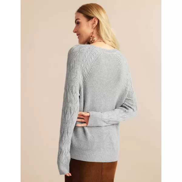 imageGRACE KARIN V Neck Sweater for Women Crochet Pullover Sweater Tops Cable Knit Sleeve Sweaters Fall Fashion 2024Heather Grey