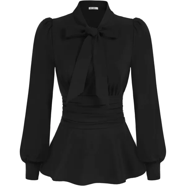 imageGRACE KARIN Womens 2024 Long Sleeve Peplum Dressy Shirt Office Bow Tie Work Blouses Tops Smocked WaistBlack