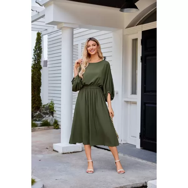 imageGRACE KARIN Womens Casual Dresses Batwing 34 Sleeve Elegant Wedding Guest Dress Fall Midi Dress with PocketsArmy Green