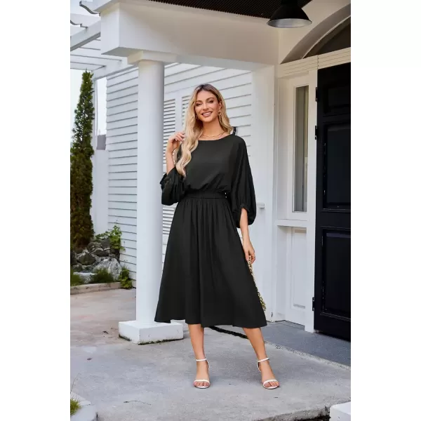 imageGRACE KARIN Womens Casual Dresses Batwing 34 Sleeve Elegant Wedding Guest Dress Fall Midi Dress with PocketsBlack