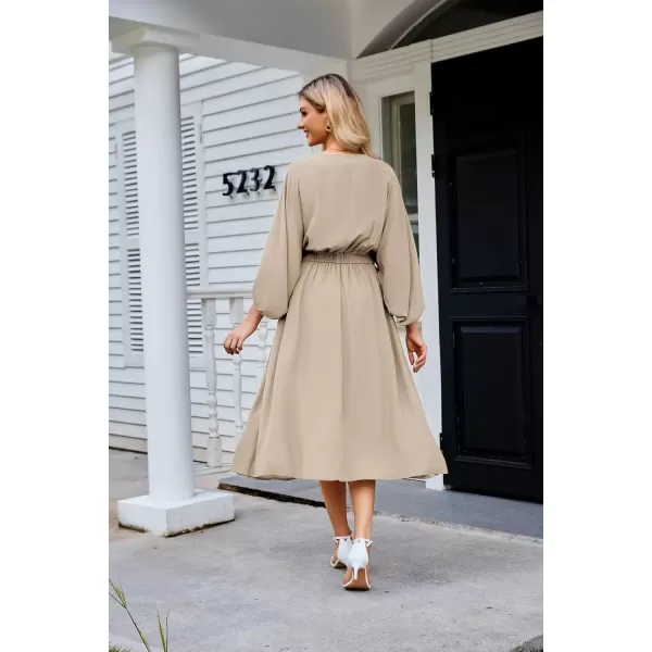 imageGRACE KARIN Womens Casual Dresses Batwing 34 Sleeve Elegant Wedding Guest Dress Fall Midi Dress with PocketsBrown