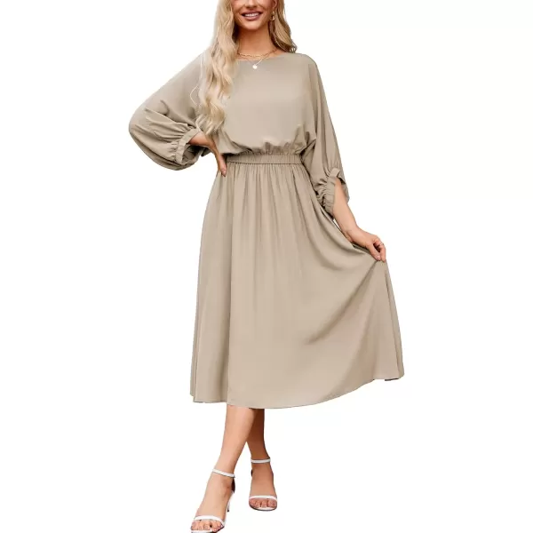 imageGRACE KARIN Womens Casual Dresses Batwing 34 Sleeve Elegant Wedding Guest Dress Fall Midi Dress with PocketsBrown