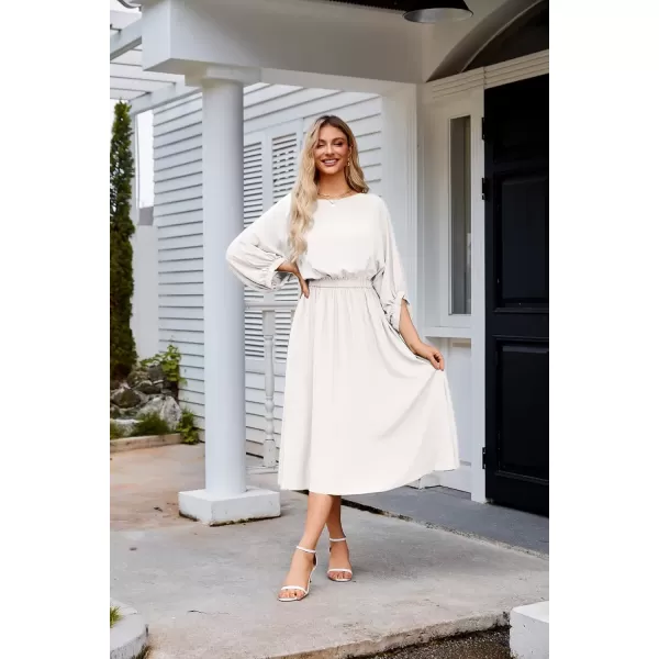 imageGRACE KARIN Womens Casual Dresses Batwing 34 Sleeve Elegant Wedding Guest Dress Fall Midi Dress with PocketsWhite