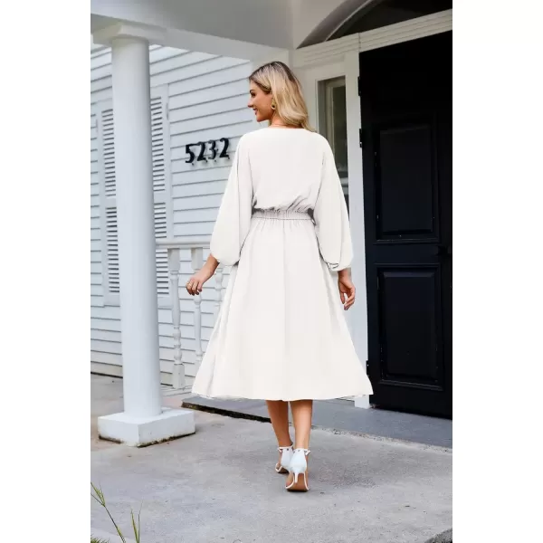 imageGRACE KARIN Womens Casual Dresses Batwing 34 Sleeve Elegant Wedding Guest Dress Fall Midi Dress with PocketsWhite