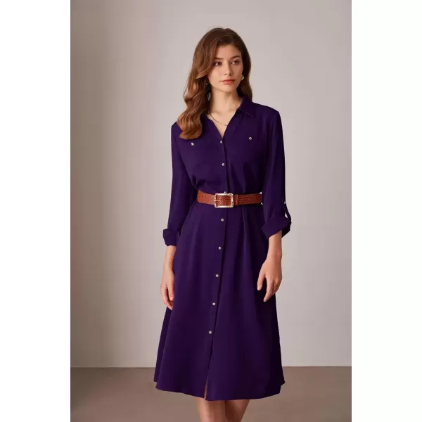 imageGRACE KARIN Womens Long Sleeve Button Down Shirt Dress Casual Loose Tie Waist Adjustable Sleeve Length Midi DressesPurple