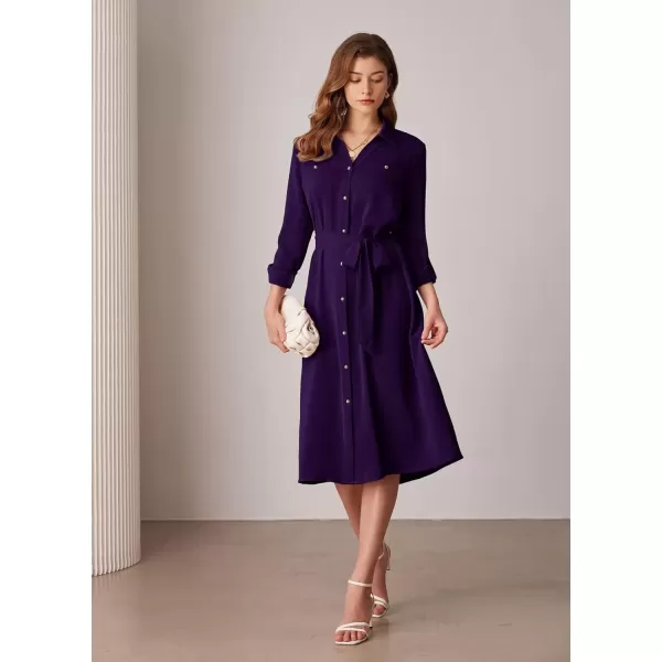 imageGRACE KARIN Womens Long Sleeve Button Down Shirt Dress Casual Loose Tie Waist Adjustable Sleeve Length Midi DressesPurple