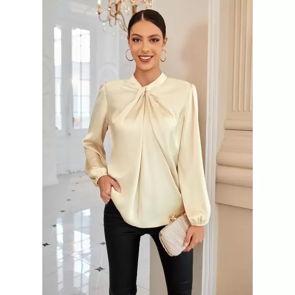 imageGRACE KARIN Womens Long Sleeve Shirts Mock Neck Casual Satin Blouse Tops for Business Office WorkApricot