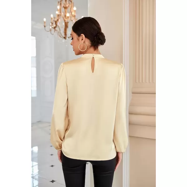 imageGRACE KARIN Womens Long Sleeve Shirts Mock Neck Casual Satin Blouse Tops for Business Office WorkApricot