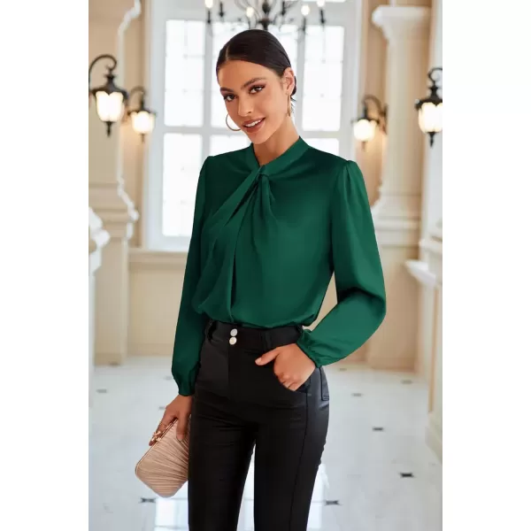 imageGRACE KARIN Womens Long Sleeve Shirts Mock Neck Casual Satin Blouse Tops for Business Office WorkDark Green