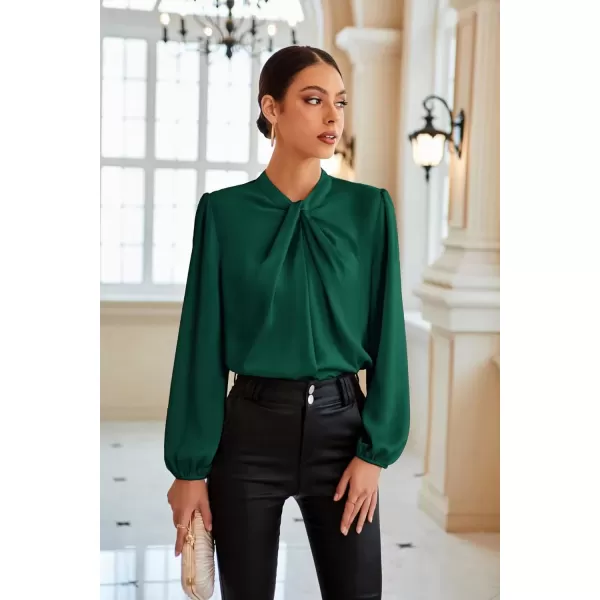 imageGRACE KARIN Womens Long Sleeve Shirts Mock Neck Casual Satin Blouse Tops for Business Office WorkDark Green